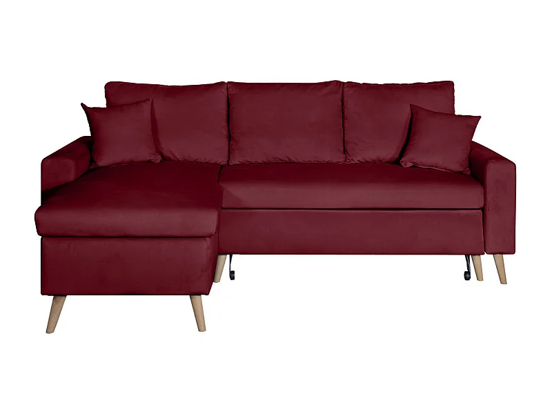 Canapé d'angle Maria scandinave réversible et convertible avec coffre en velours - Bordeaux - L227 x 148 x 95cm - Loungitude