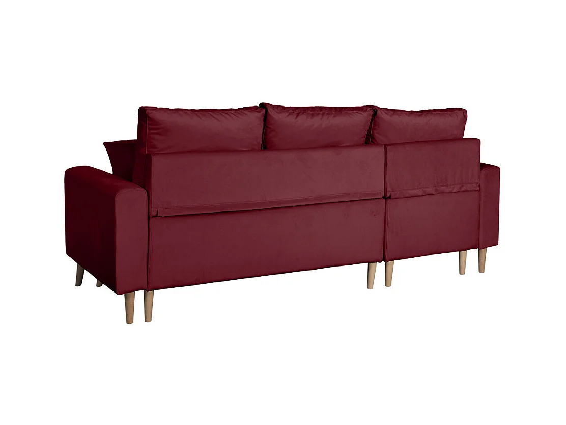 Canapé d'angle Maria scandinave réversible et convertible avec coffre en velours - Bordeaux - L227 x 148 x 95cm - Loungitude