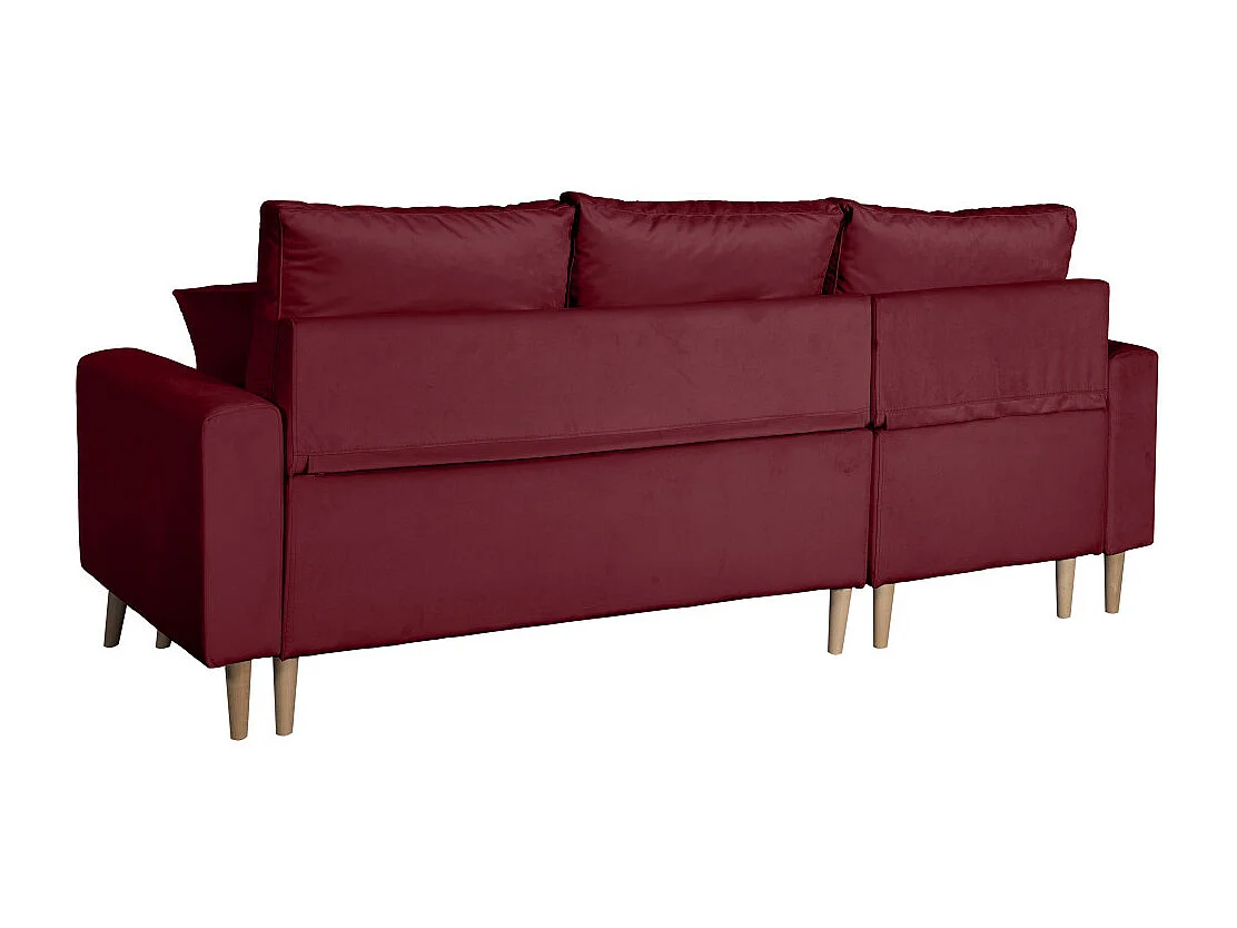 Canapé d'angle Maria scandinave réversible et convertible avec coffre en velours - Bordeaux - L227 x 148 x 95cm - Loungitude