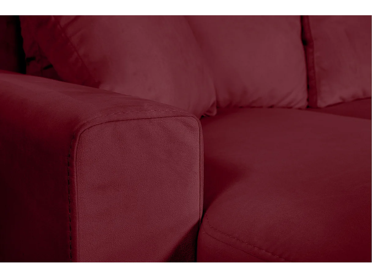 Canapé d'angle Maria scandinave réversible et convertible avec coffre en velours - Bordeaux - L227 x 148 x 95cm - Loungitude
