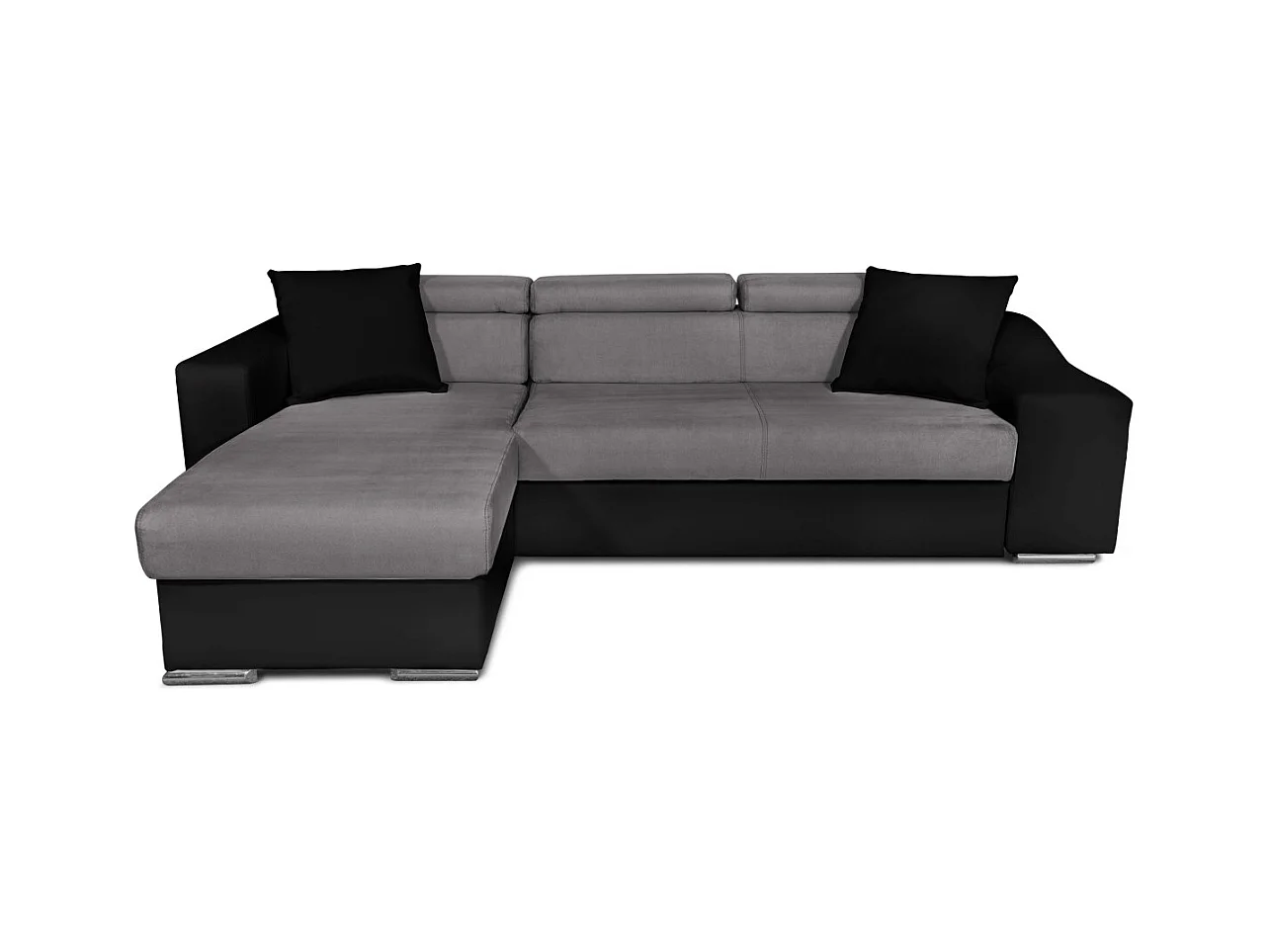 Canapé d'angle Elona convertible bi-matière Gris et Noir avec poufs de rangement à droite - L264 x P162 x H75cm - Loungitude