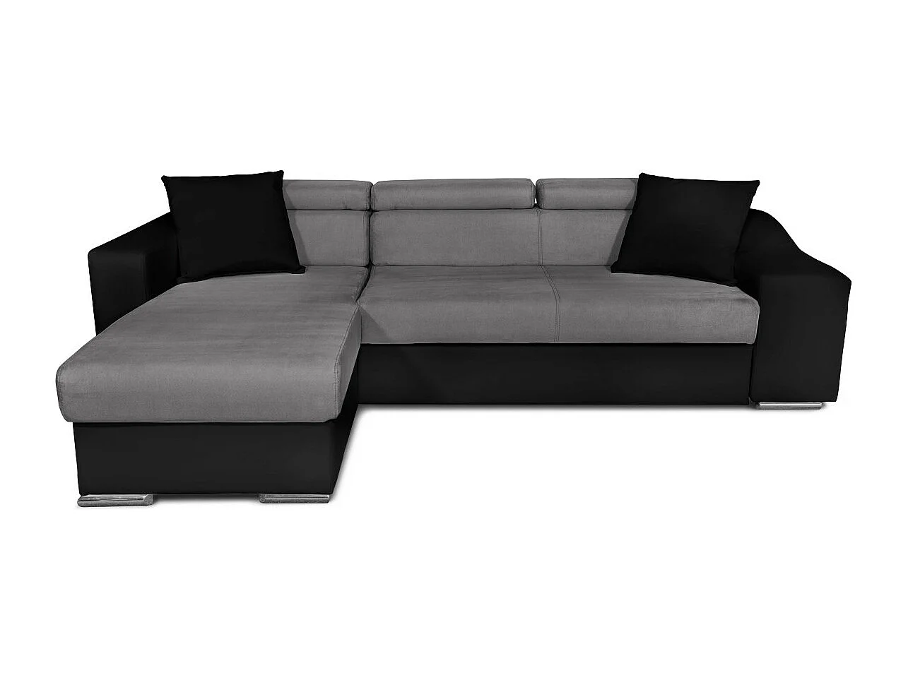 Canapé d'angle Elona convertible bi-matière Gris et Noir avec poufs de rangement à droite - L264 x P162 x H75cm - Loungitude