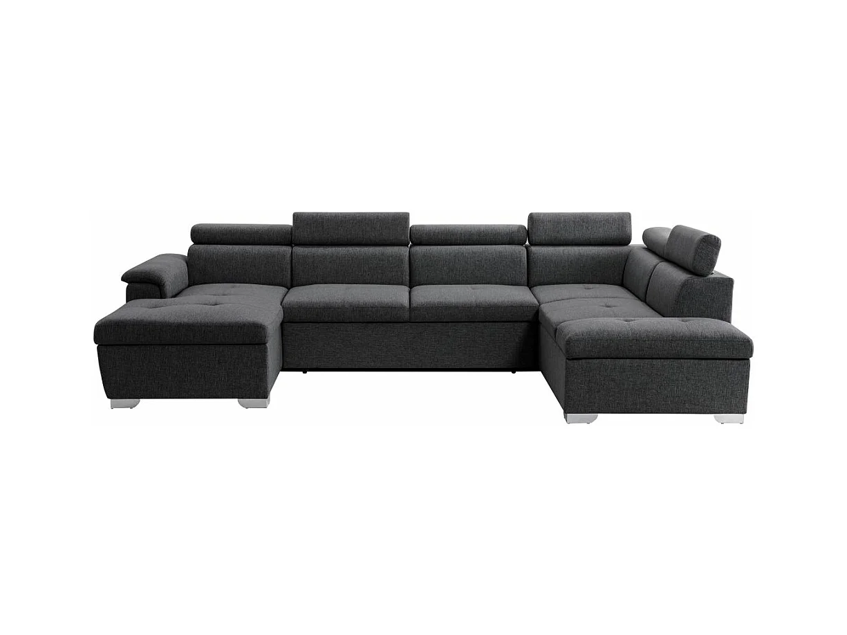 Canapé d'angle Panoramique 6 Places Paola Convertible en Tissu Avec Coffres - Gris anthracite - L322 x P196 x H76cm - Loungitude