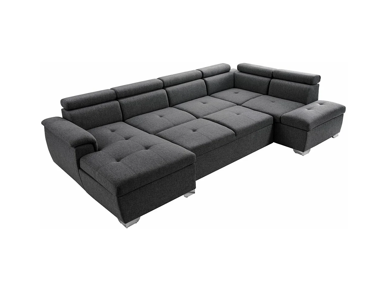Canapé d'angle Panoramique 6 Places Paola Convertible en Tissu Avec Coffres - Gris anthracite - L322 x P196 x H76cm - Loungitude