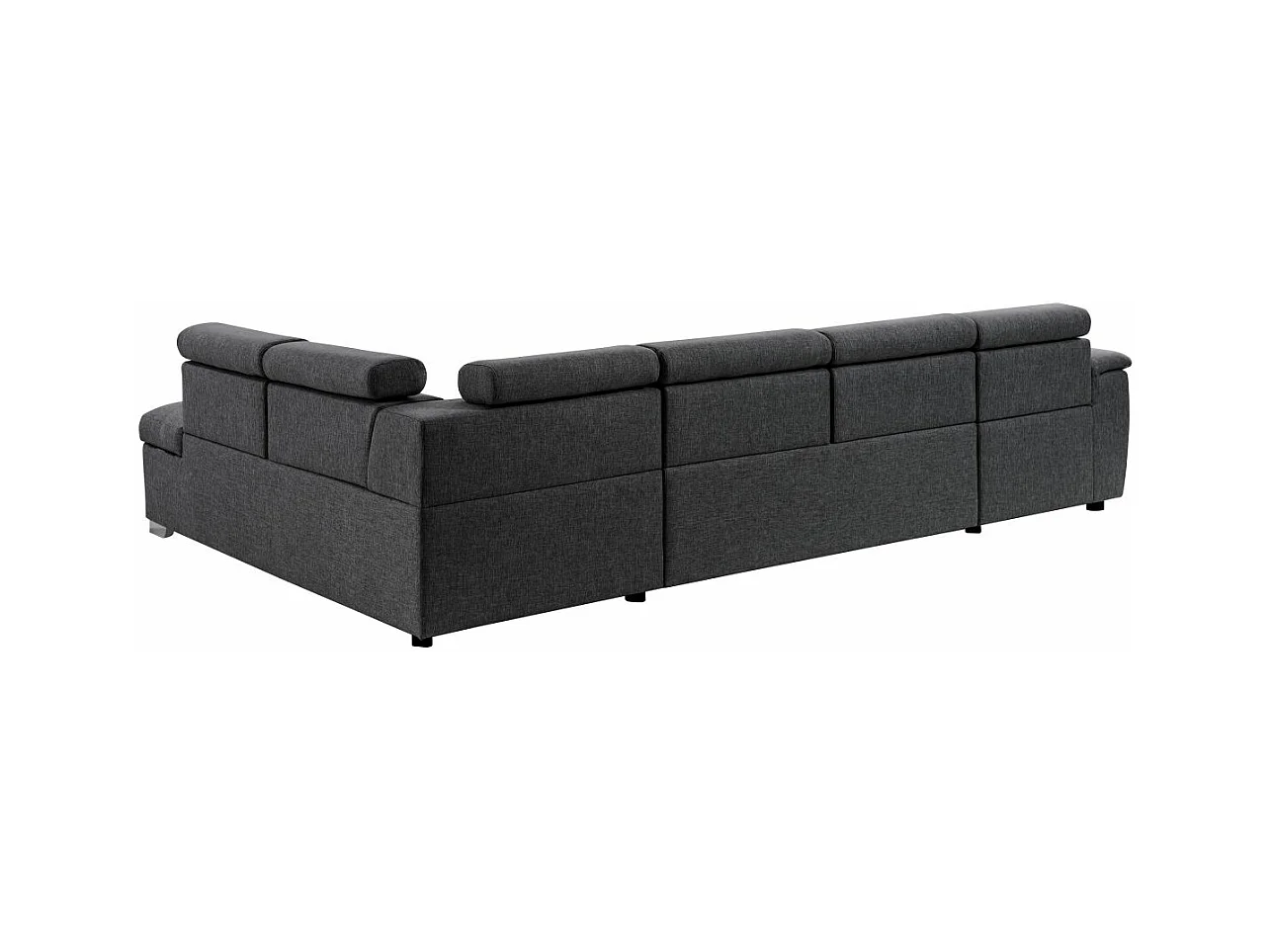 Canapé d'angle Panoramique 6 Places Paola Convertible en Tissu Avec Coffres - Gris anthracite - L322 x P196 x H76cm - Loungitude