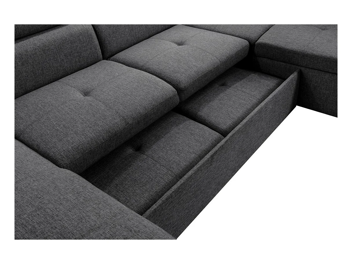 Canapé d'angle Panoramique 6 Places Paola Convertible en Tissu Avec Coffres - Gris anthracite - L322 x P196 x H76cm - Loungitude