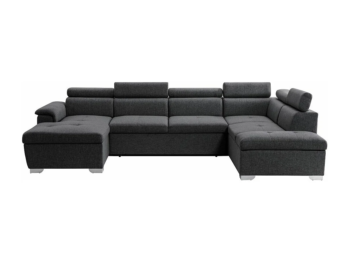 Canapé d'angle Panoramique 6 places Paola convertible en Tissu Avec Coffres - Gris anthracite - L322 x P196 x H76cm - Loungitude