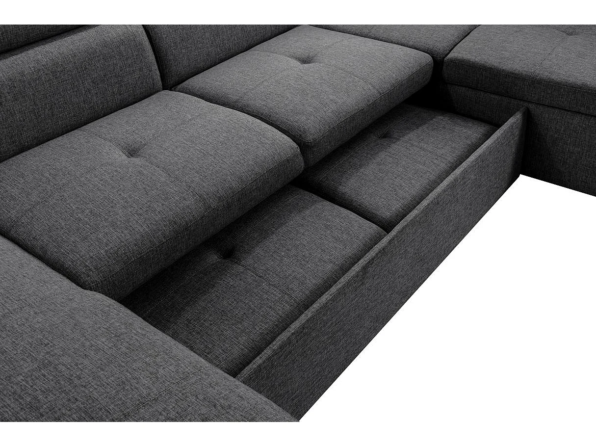 Canapé d'angle Panoramique 6 places Paola convertible en Tissu Avec Coffres - Gris anthracite - L322 x P196 x H76cm - Loungitude