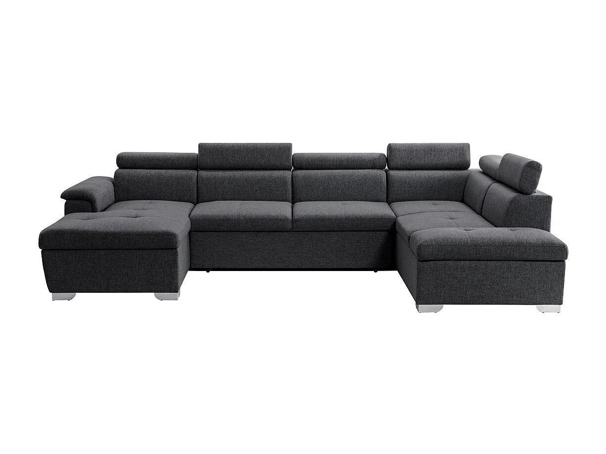 Canapé d'angle Panoramique 6 places Paola convertible en Tissu Avec Coffres - Gris anthracite - L322 x P196 x H76cm - Loungitude