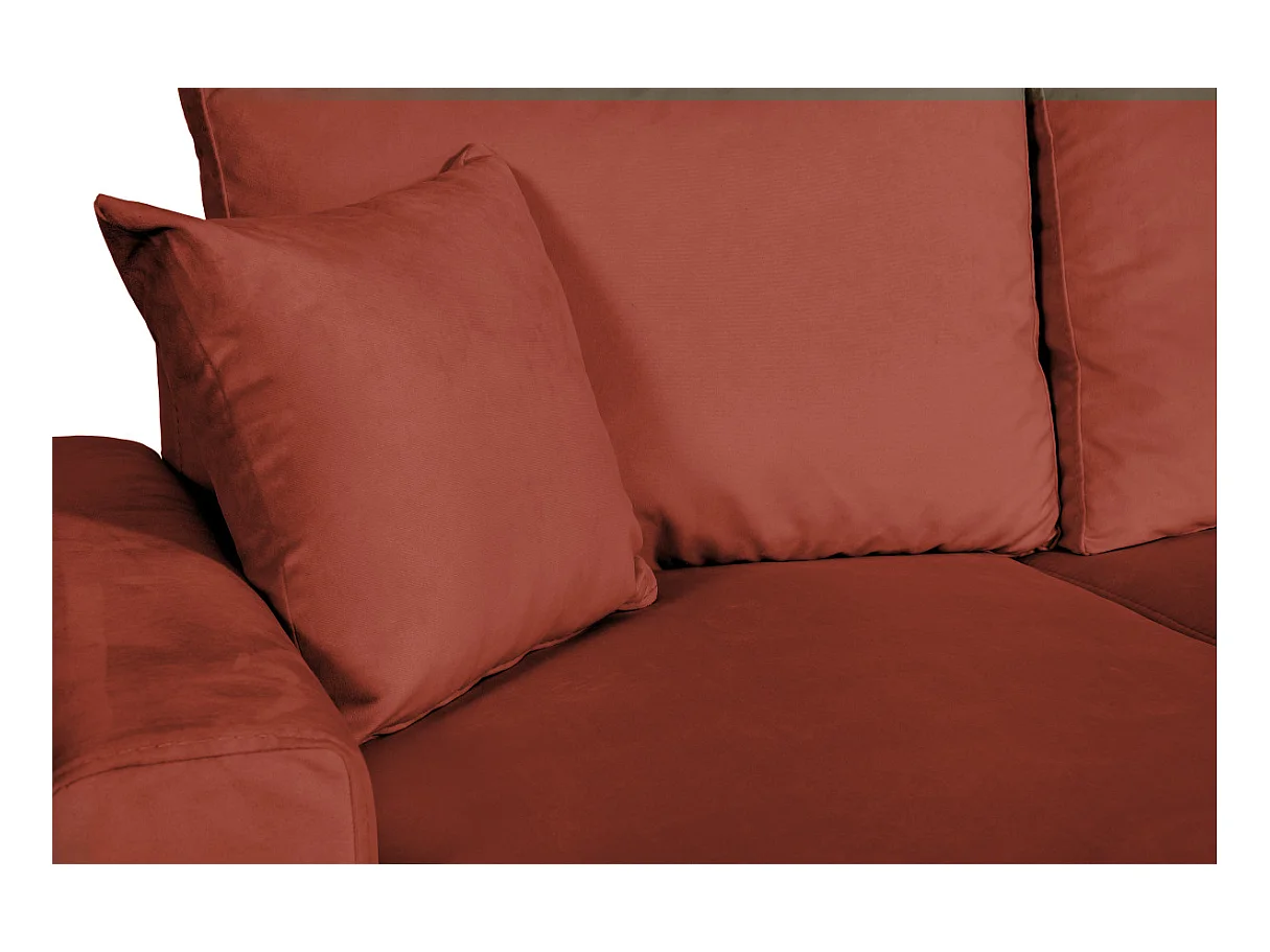 Canapé d'angle Maria scandinave réversible et convertible avec coffre en velours - Rouge brique - L227 x 148 x 95cm - Loungitude