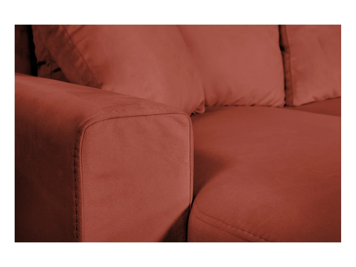 Canapé d'angle Maria scandinave réversible et convertible avec coffre en velours - Rouge brique - L227 x 148 x 95cm - Loungitude