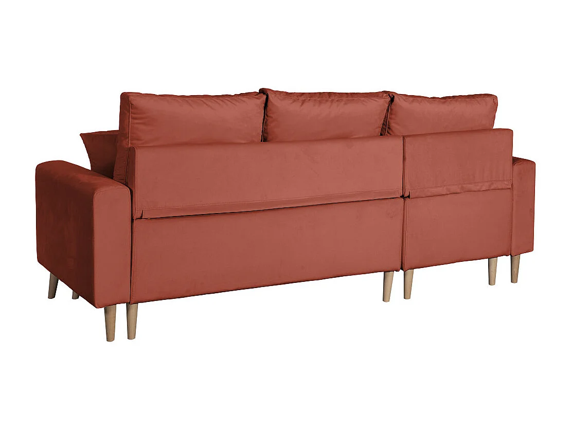 Canapé d'angle Maria scandinave réversible et convertible avec coffre en velours - Rouge brique - L227 x 148 x 95cm - Loungitude