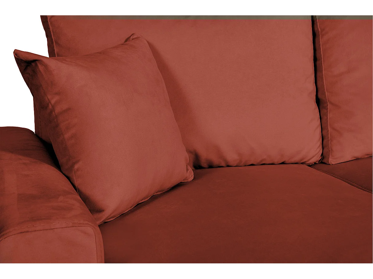 Canapé d'angle Maria scandinave réversible et convertible avec coffre en velours - Rouge brique - L227 x 148 x 95cm - Loungitude