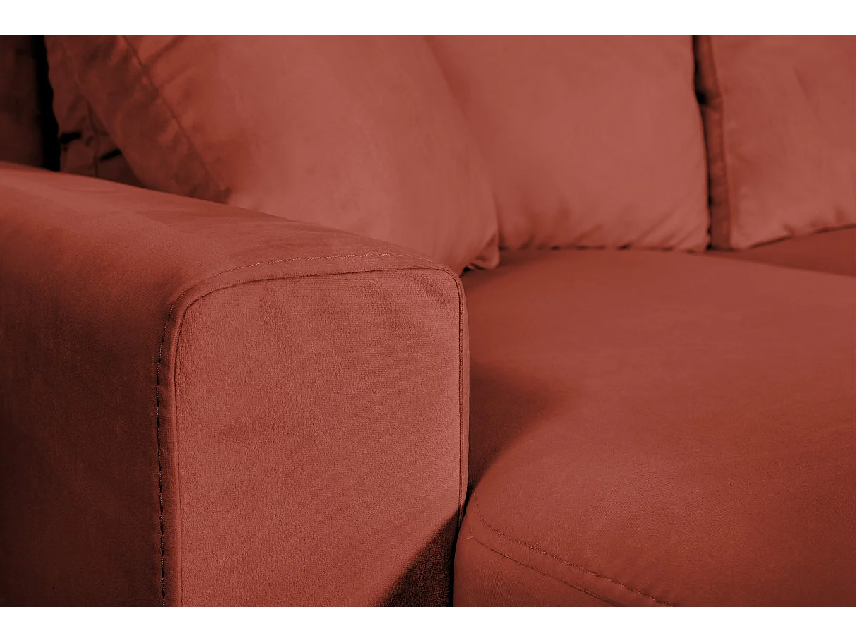 Canapé d'angle Maria scandinave réversible et convertible avec coffre en velours - Rouge brique - L227 x 148 x 95cm - Loungitude