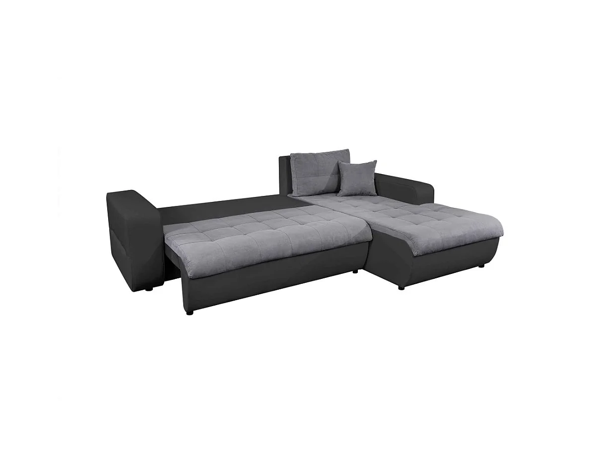 Canapé d'angle Droit 4 places Suzie Convertible en Simili et Microfibre - Gris et Noir - L246 x 188 x 80cm - Loungitude