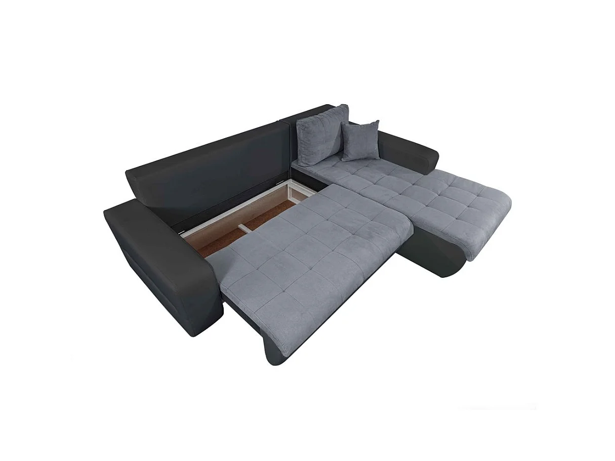 Canapé d'angle Droit 4 places Suzie Convertible en Simili et Microfibre - Gris et Noir - L246 x 188 x 80cm - Loungitude