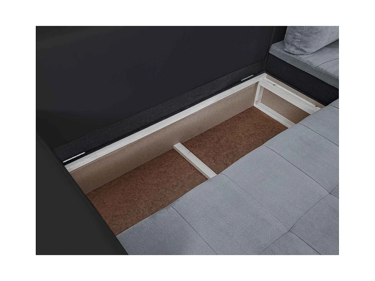 Canapé d'angle Droit 4 places Suzie Convertible en Simili et Microfibre - Gris et Noir - L246 x 188 x 80cm - Loungitude