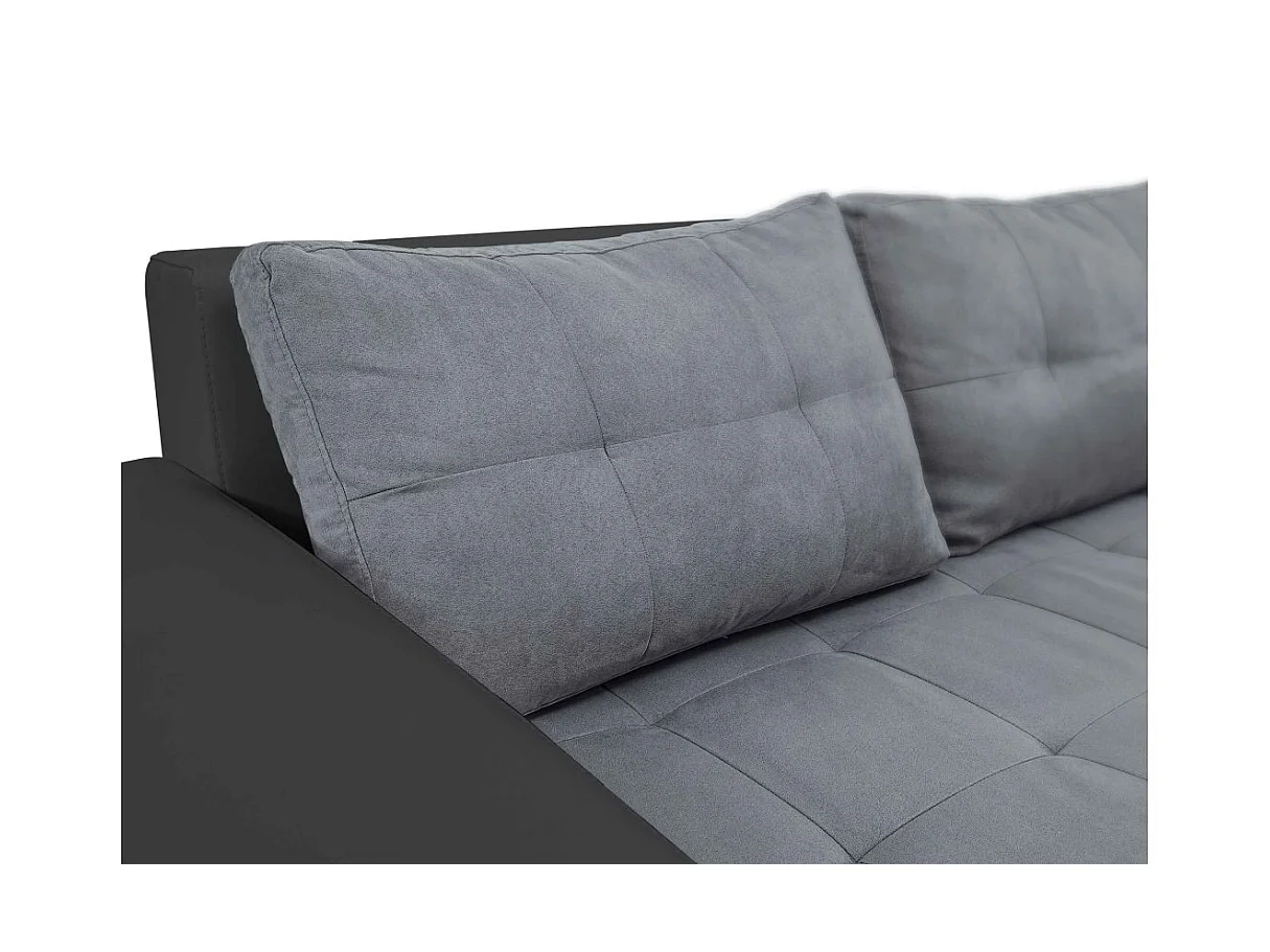 Canapé d'angle Droit 4 places Suzie Convertible en Simili et Microfibre - Gris et Noir - L246 x 188 x 80cm - Loungitude