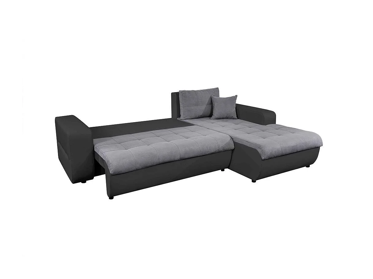 Canapé d'angle Droit 4 places Suzie convertible en Simili et Microfibre - Gris et Noir - L246 x 188 x 80cm - Loungitude