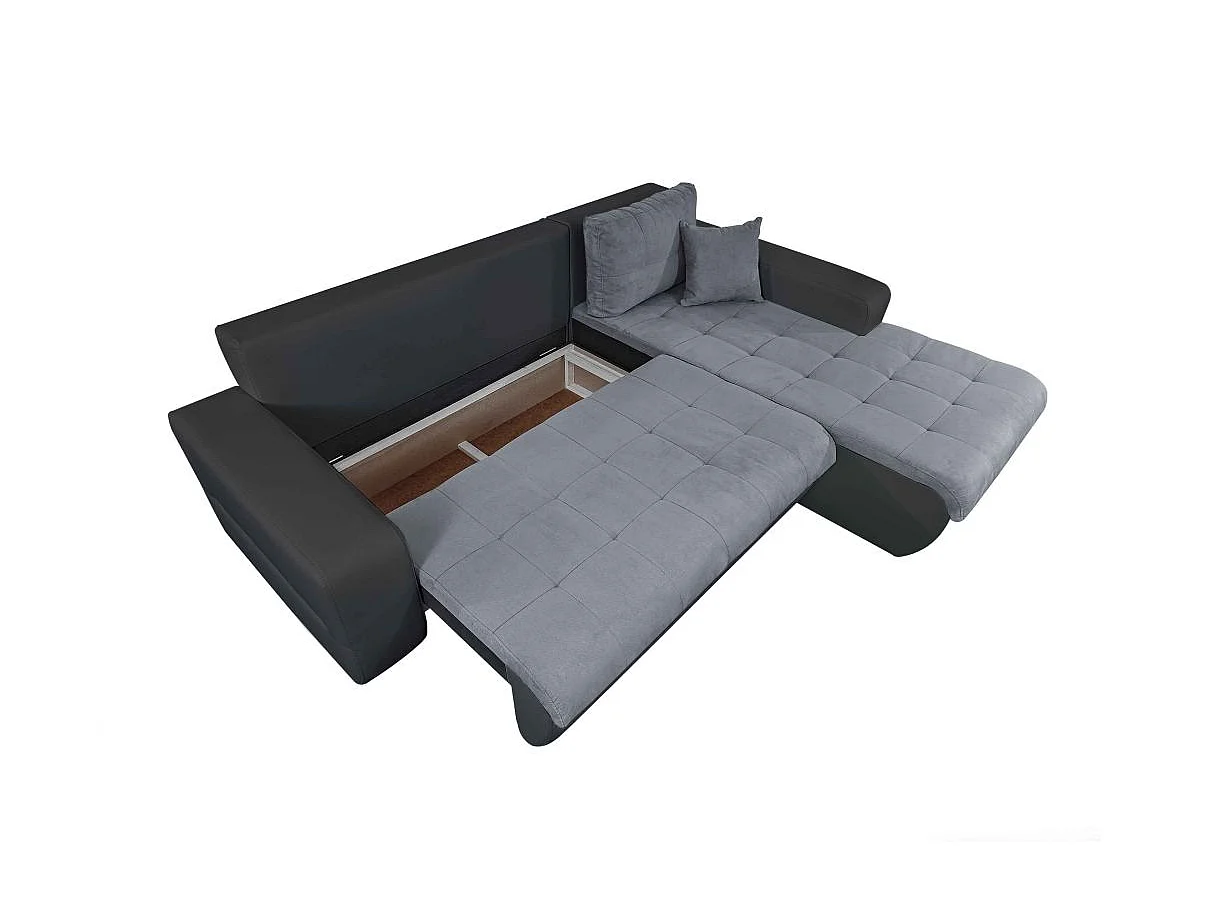 Canapé d'angle Droit 4 places Suzie convertible en Simili et Microfibre - Gris et Noir - L246 x 188 x 80cm - Loungitude