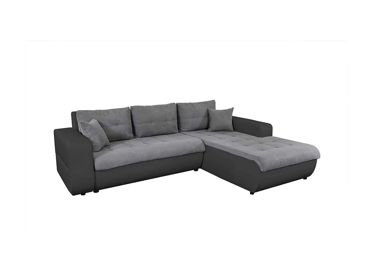 Canapé d'angle Droit 4 places Suzie convertible en Simili et Microfibre - Gris et Noir - L246 x 188 x 80cm - Loungitude