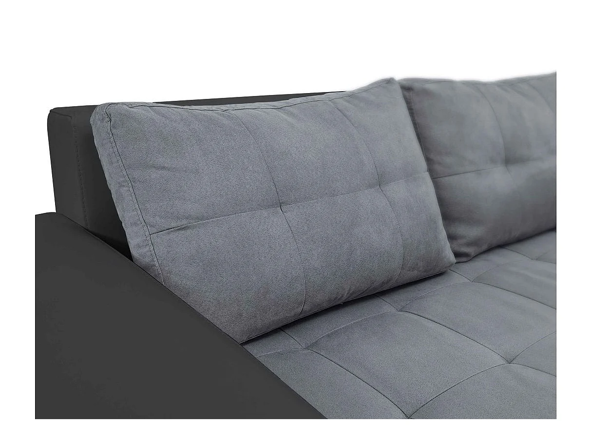 Canapé d'angle Droit 4 places Suzie convertible en Simili et Microfibre - Gris et Noir - L246 x 188 x 80cm - Loungitude