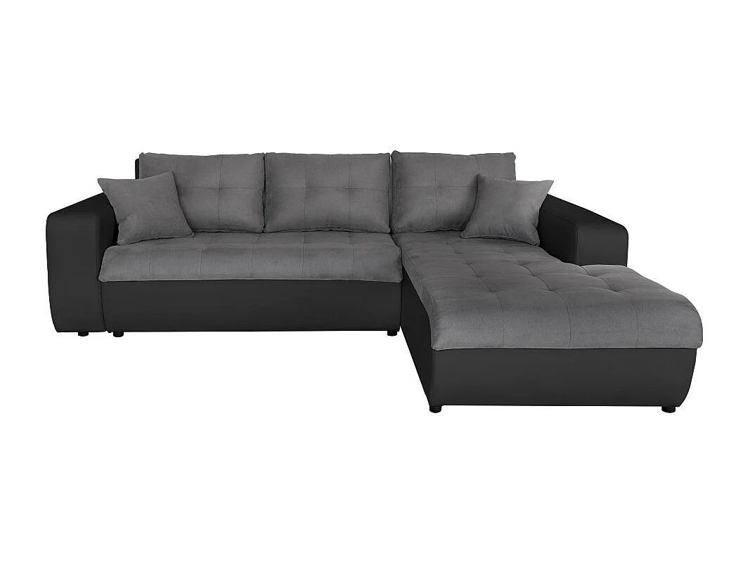 Canapé d'angle Droit 4 places Suzie convertible en Simili et Microfibre - Gris et Noir - L246 x 188 x 80cm - Loungitude