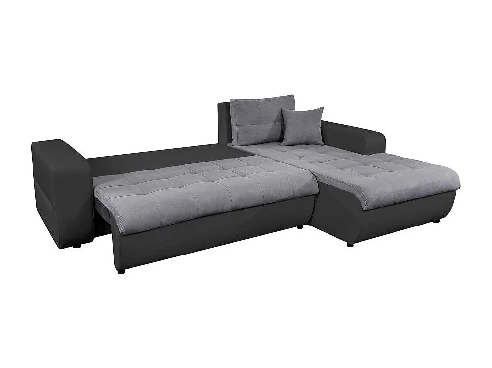 Canapé d'angle Droit 4 places Suzie convertible en Simili et Microfibre - Gris et Noir - L246 x 188 x 80cm - Loungitude