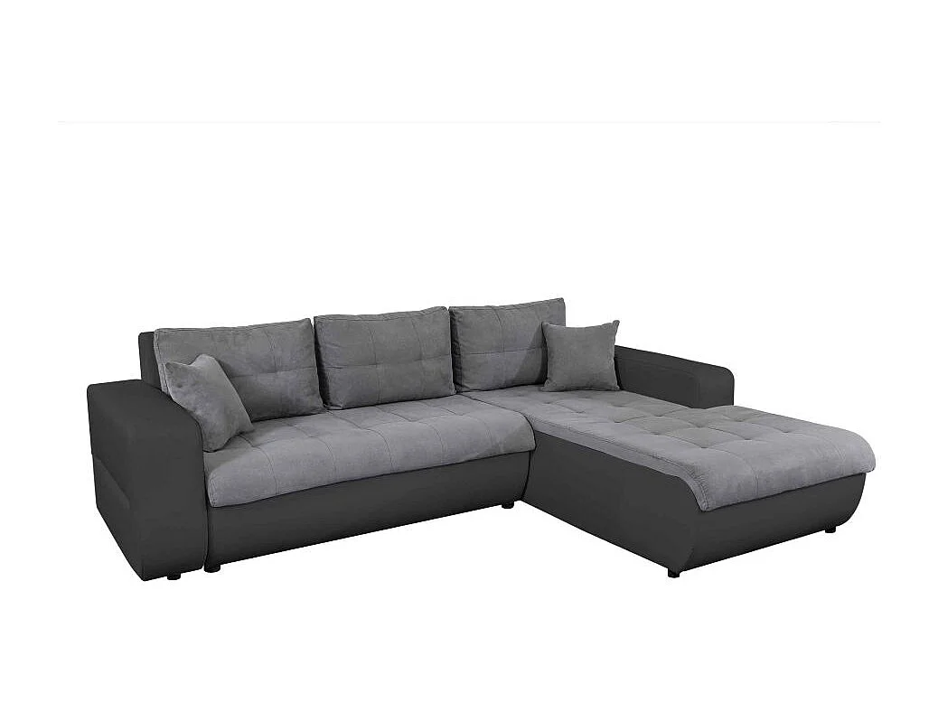 Canapé d'angle Droit 4 places Suzie convertible en Simili et Microfibre - Gris et Noir - L246 x 188 x 80cm - Loungitude