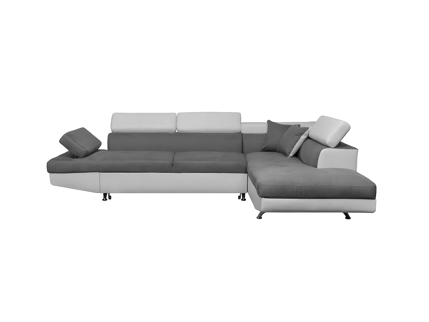 Canapé d'angle droit 5 places Rio Convertible avec coffre en microfibre et simili - Blanc/Gris - L271 x P192 x H70cm - Loungitude