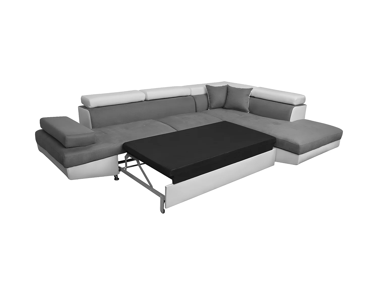 Canapé d'angle droit 5 places Rio Convertible avec coffre en microfibre et simili - Blanc/Gris - L271 x P192 x H70cm - Loungitude