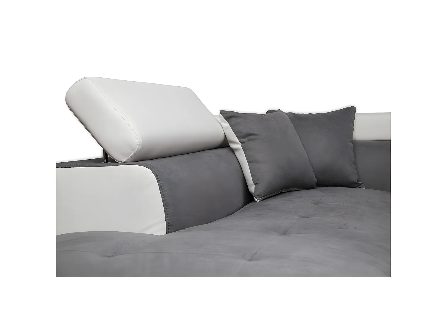 Canapé d'angle droit 5 places Rio Convertible avec coffre en microfibre et simili - Blanc/Gris - L271 x P192 x H70cm - Loungitude