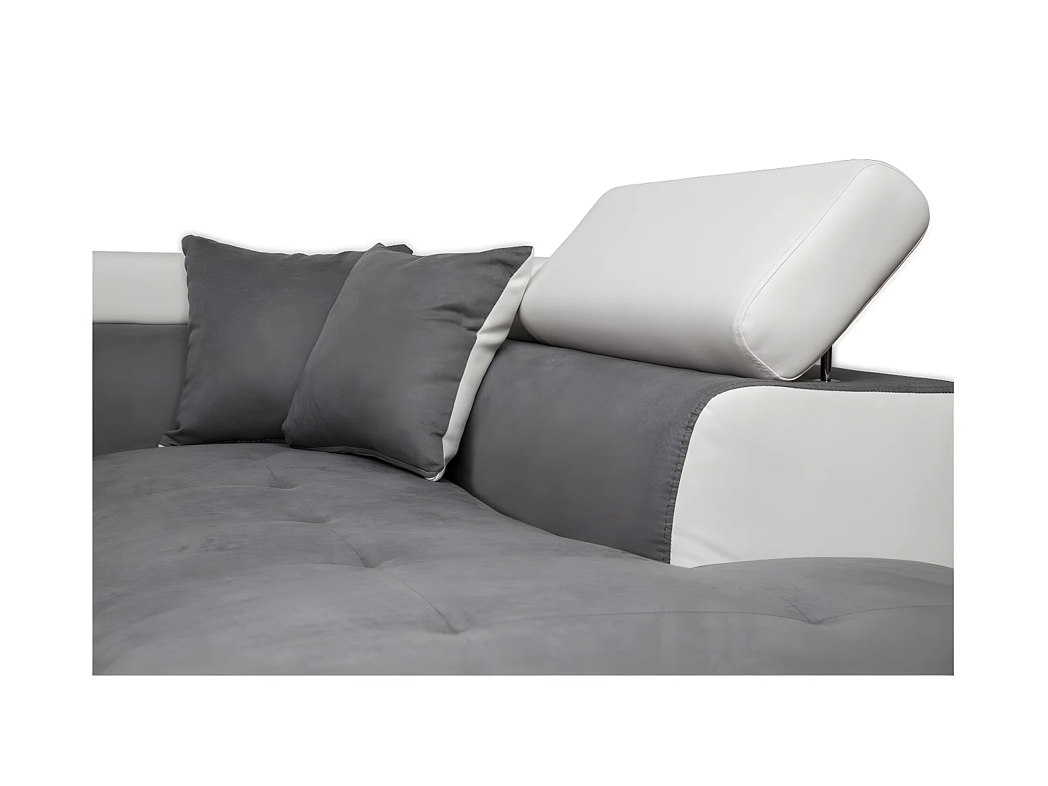 Canapé d'angle droit 5 places Rio convertible avec coffre en microfibre et simili - Blanc/Gris - L271 x P192 x H70cm - Loungitude