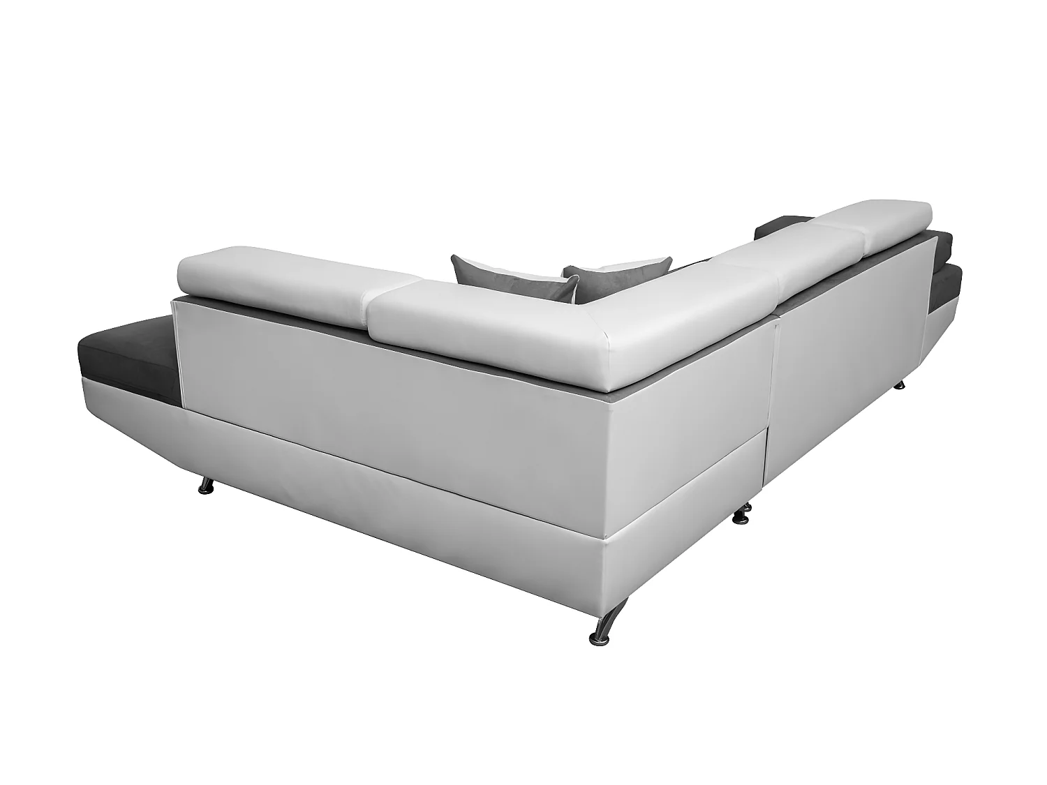 Canapé d'angle droit 5 places Rio convertible avec coffre en microfibre et simili - Blanc/Gris - L271 x P192 x H70cm - Loungitude