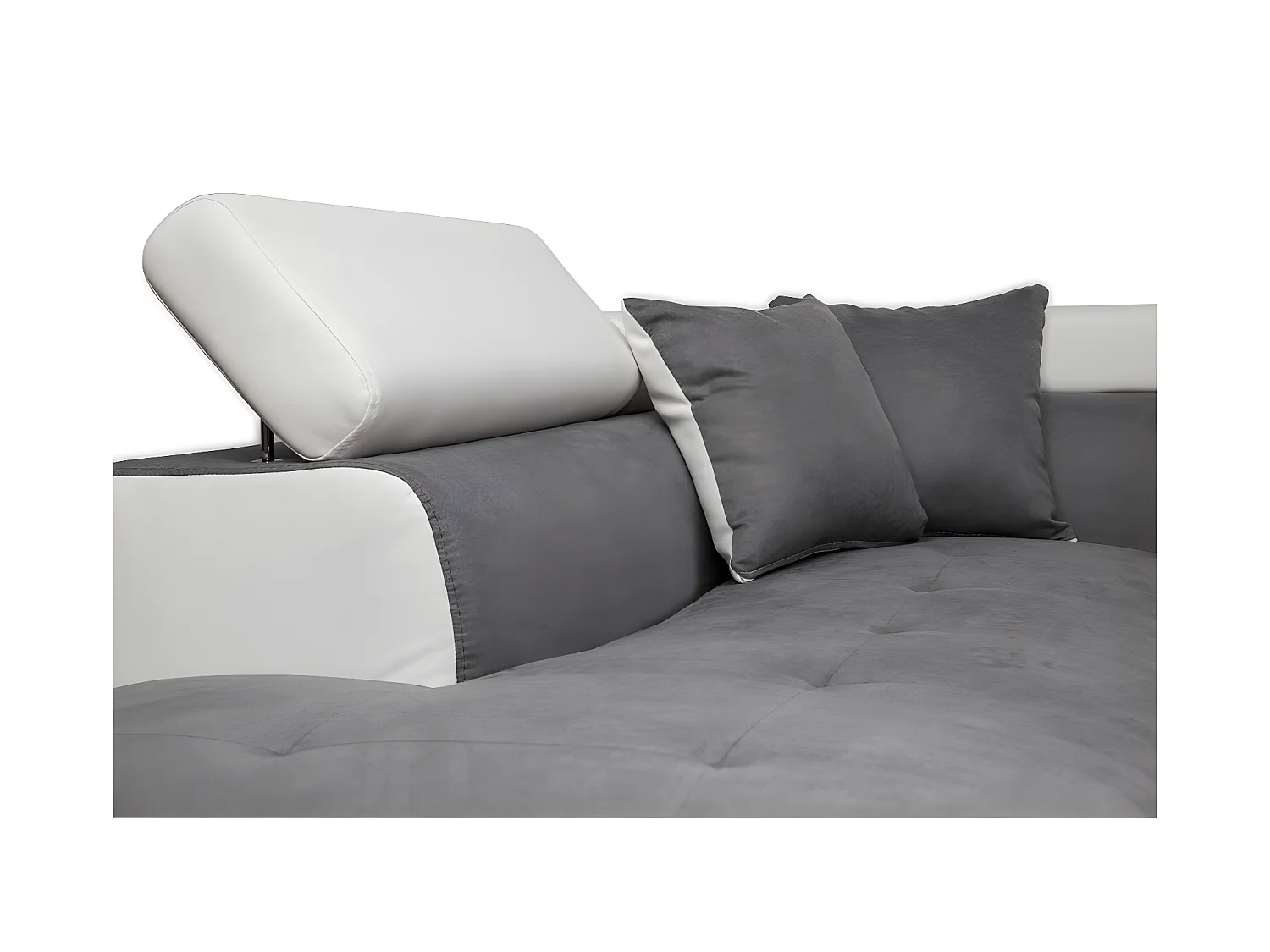 Canapé d'angle droit 5 places Rio convertible avec coffre en microfibre et simili - Blanc/Gris - L271 x P192 x H70cm - Loungitude