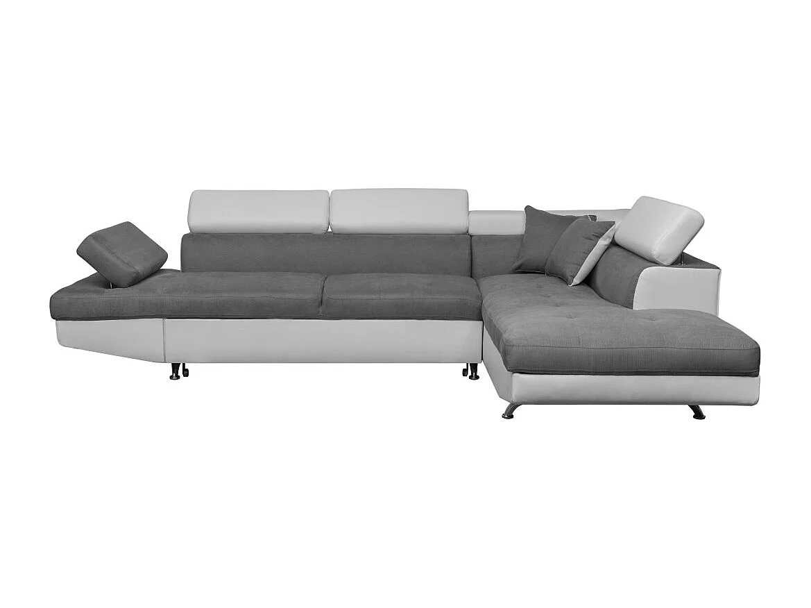 Canapé d'angle droit 5 places Rio convertible avec coffre en microfibre et simili - Blanc/Gris - L271 x P192 x H70cm - Loungitude