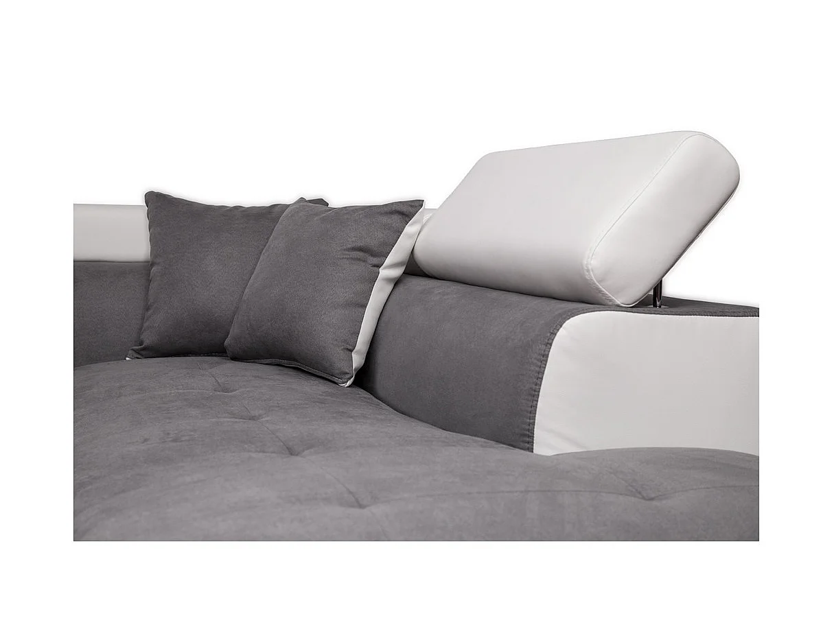 Canapé d'angle droit 5 places Rio convertible avec coffre en microfibre et simili - Blanc/Gris - L271 x P192 x H70cm - Loungitude
