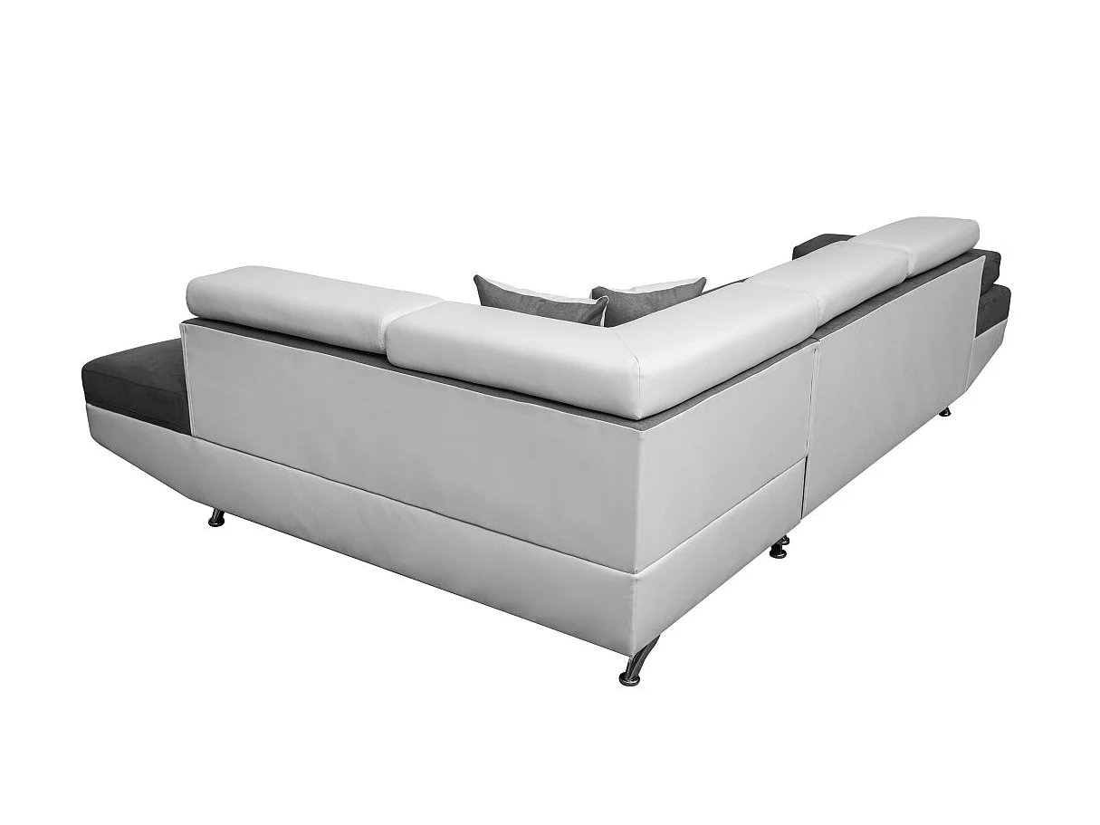 Canapé d'angle droit 5 places Rio convertible avec coffre en microfibre et simili - Blanc/Gris - L271 x P192 x H70cm - Loungitude