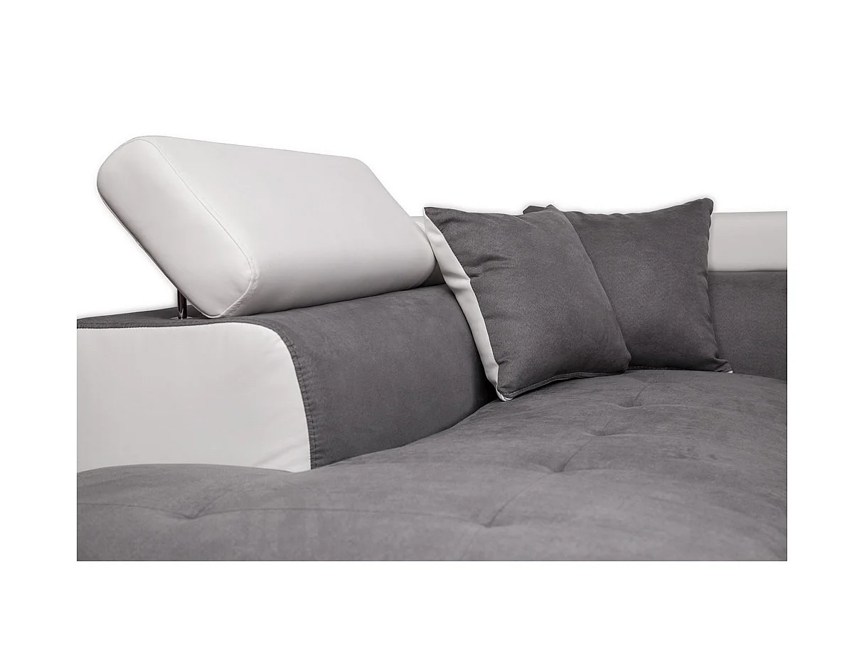 Canapé d'angle droit 5 places Rio convertible avec coffre en microfibre et simili - Blanc/Gris - L271 x P192 x H70cm - Loungitude