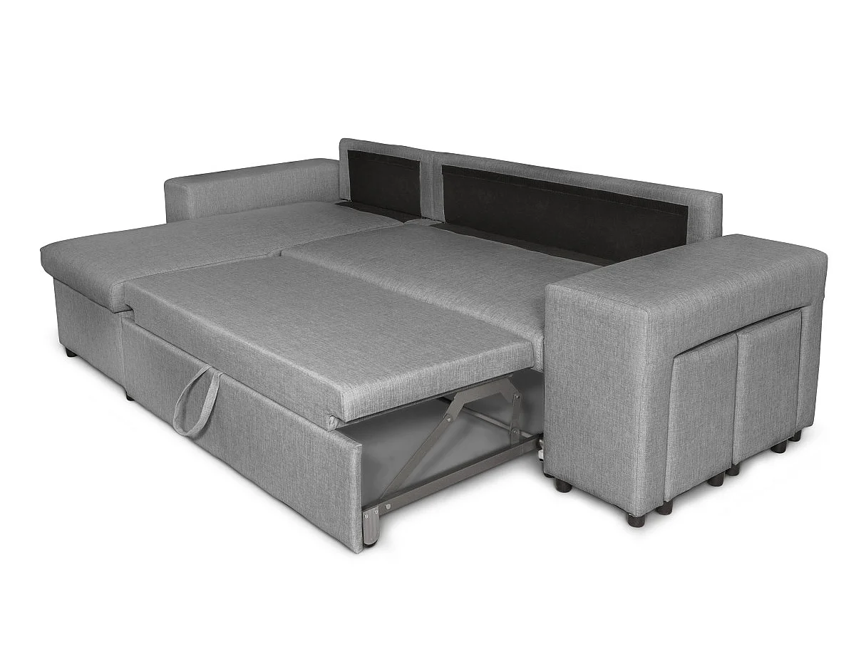 Canapé d'angle convertible 7 places avec pouf en tissu gris clair
