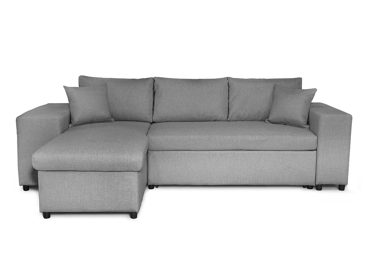 Canapé d'angle convertible 7 places avec pouf en tissu gris clair