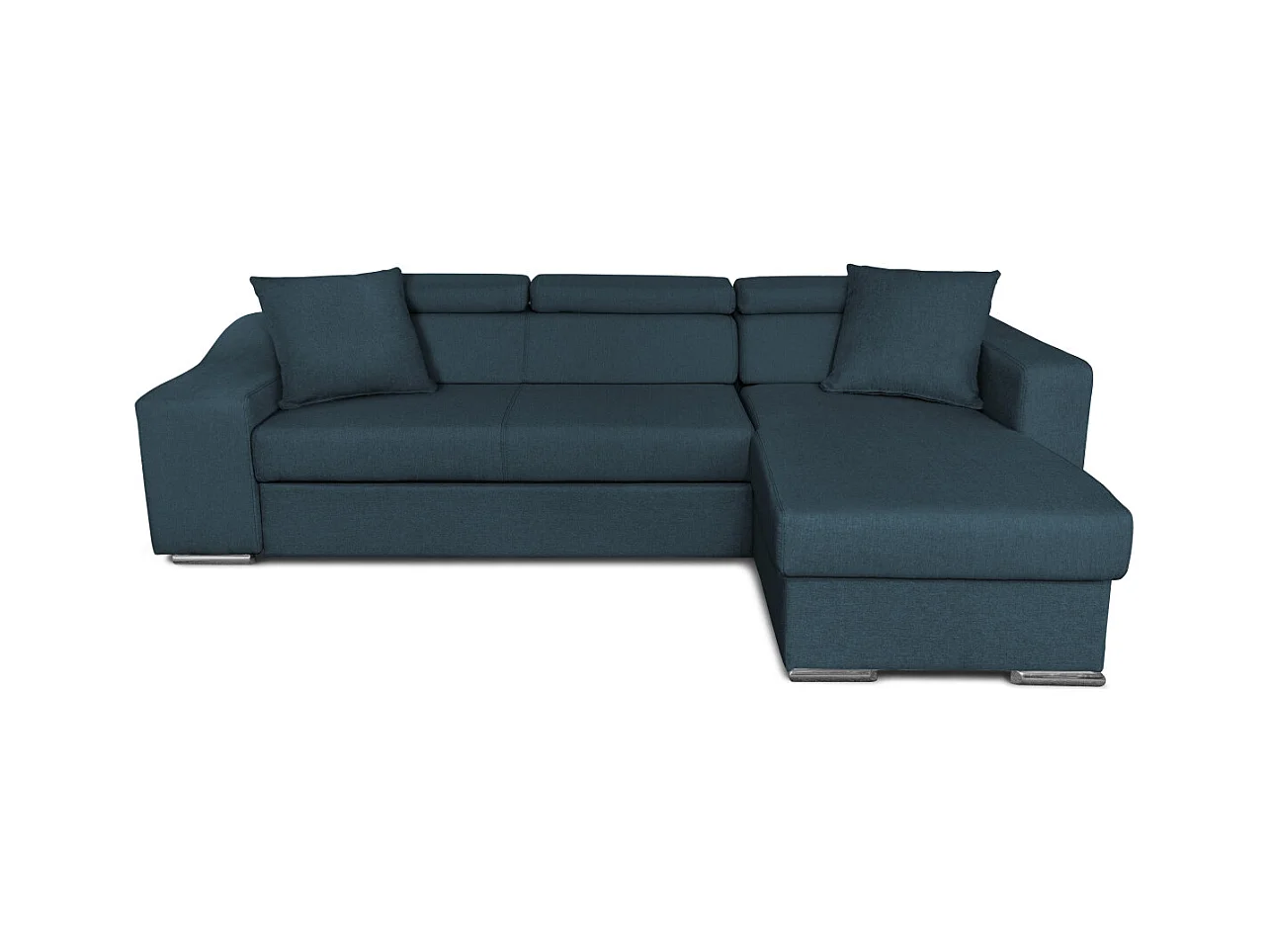 Canapé d'angle Elona Convertible en tissu bleu pétrole avec poufs de rangement à droite - L264 x P162 x H75cm - Loungitude