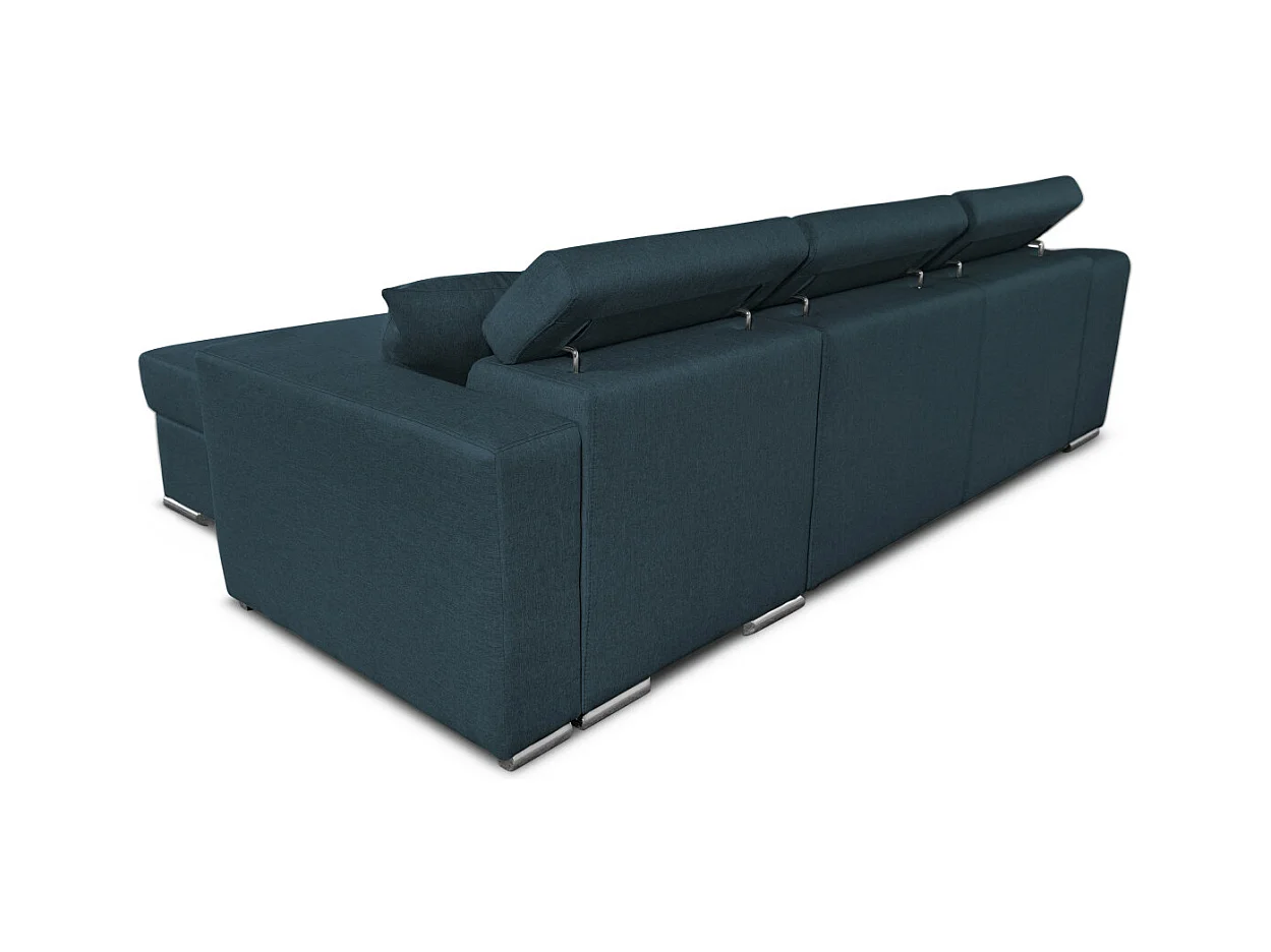 Canapé d'angle Elona Convertible en tissu bleu pétrole avec poufs de rangement à droite - L264 x P162 x H75cm - Loungitude