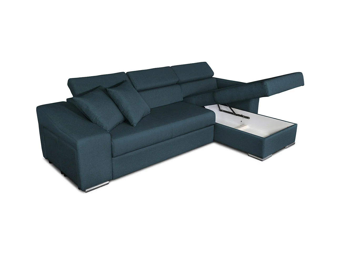 Canapé d'angle Elona Convertible en tissu bleu pétrole avec poufs de rangement à droite - L264 x P162 x H75cm - Loungitude