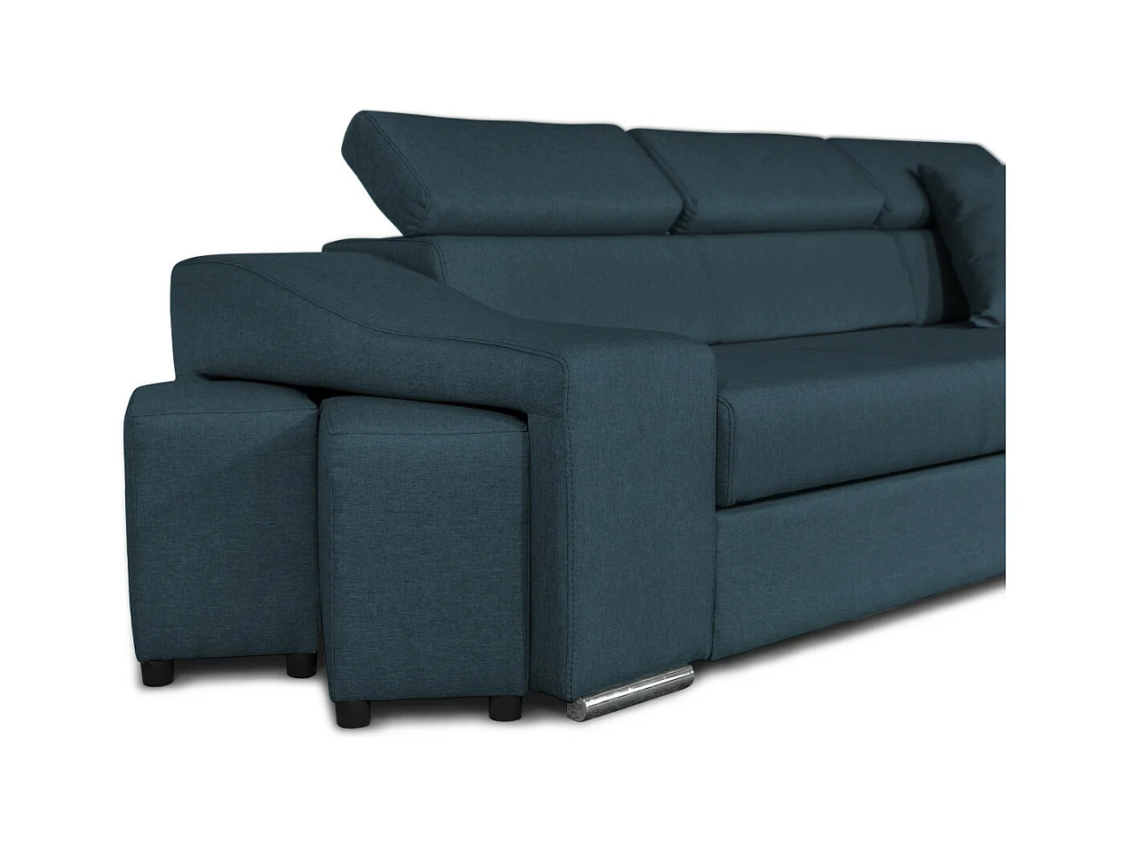 Canapé d'angle Elona Convertible en tissu bleu pétrole avec poufs de rangement à droite - L264 x P162 x H75cm - Loungitude