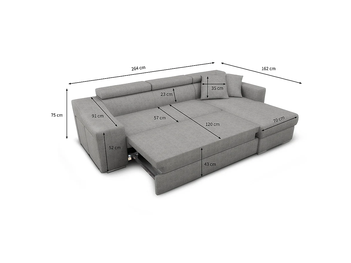 Canapé d'angle Elona Convertible en tissu bleu pétrole avec poufs de rangement à droite - L264 x P162 x H75cm - Loungitude