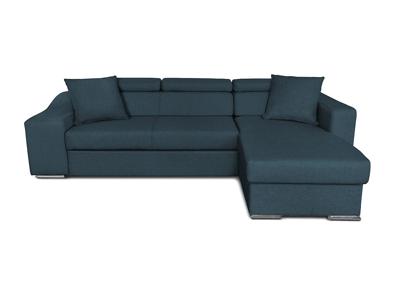 Canapé d'angle Elona convertible en tissu bleu pétrole avec poufs de rangement à droite - L264 x P162 x H75cm - Loungitude