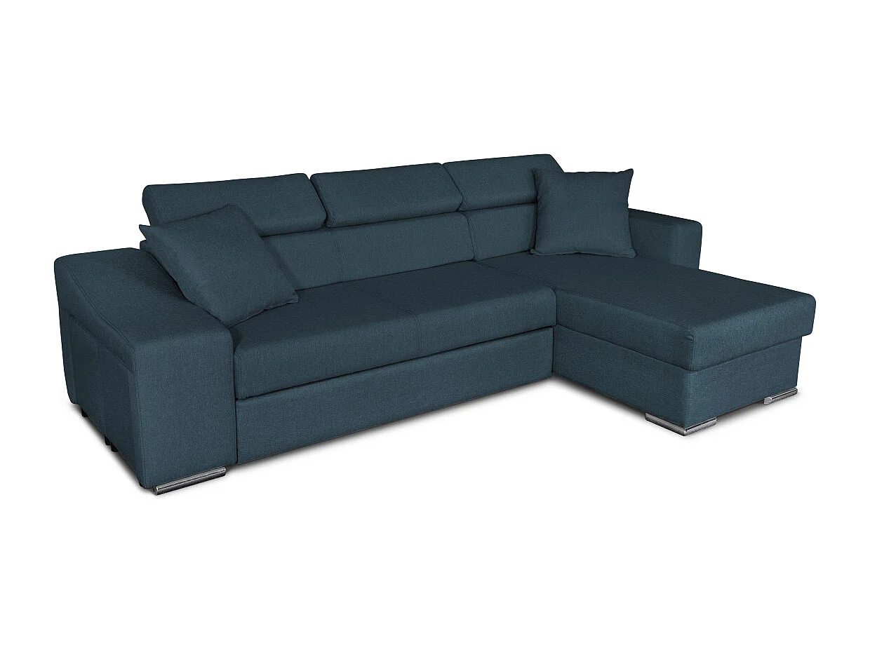 Canapé d'angle Elona convertible en tissu bleu pétrole avec poufs de rangement à droite - L264 x P162 x H75cm - Loungitude