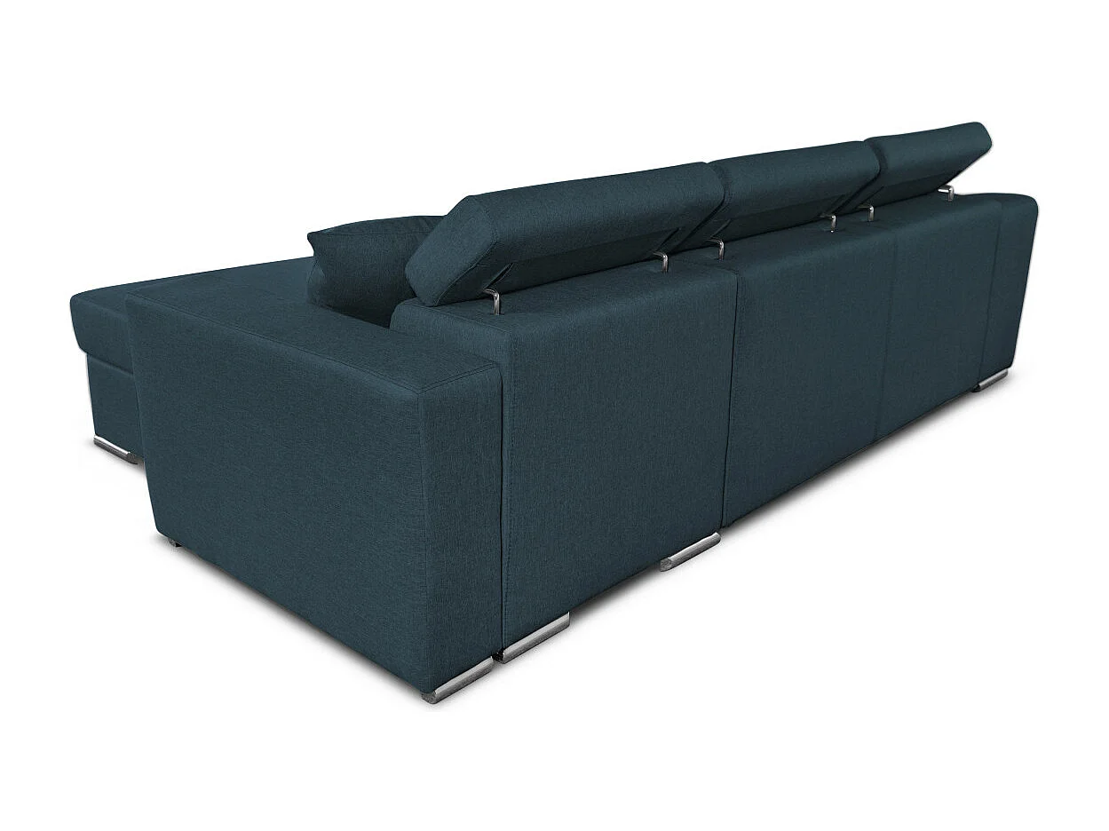 Canapé d'angle Elona convertible en tissu bleu pétrole avec poufs de rangement à droite - L264 x P162 x H75cm - Loungitude