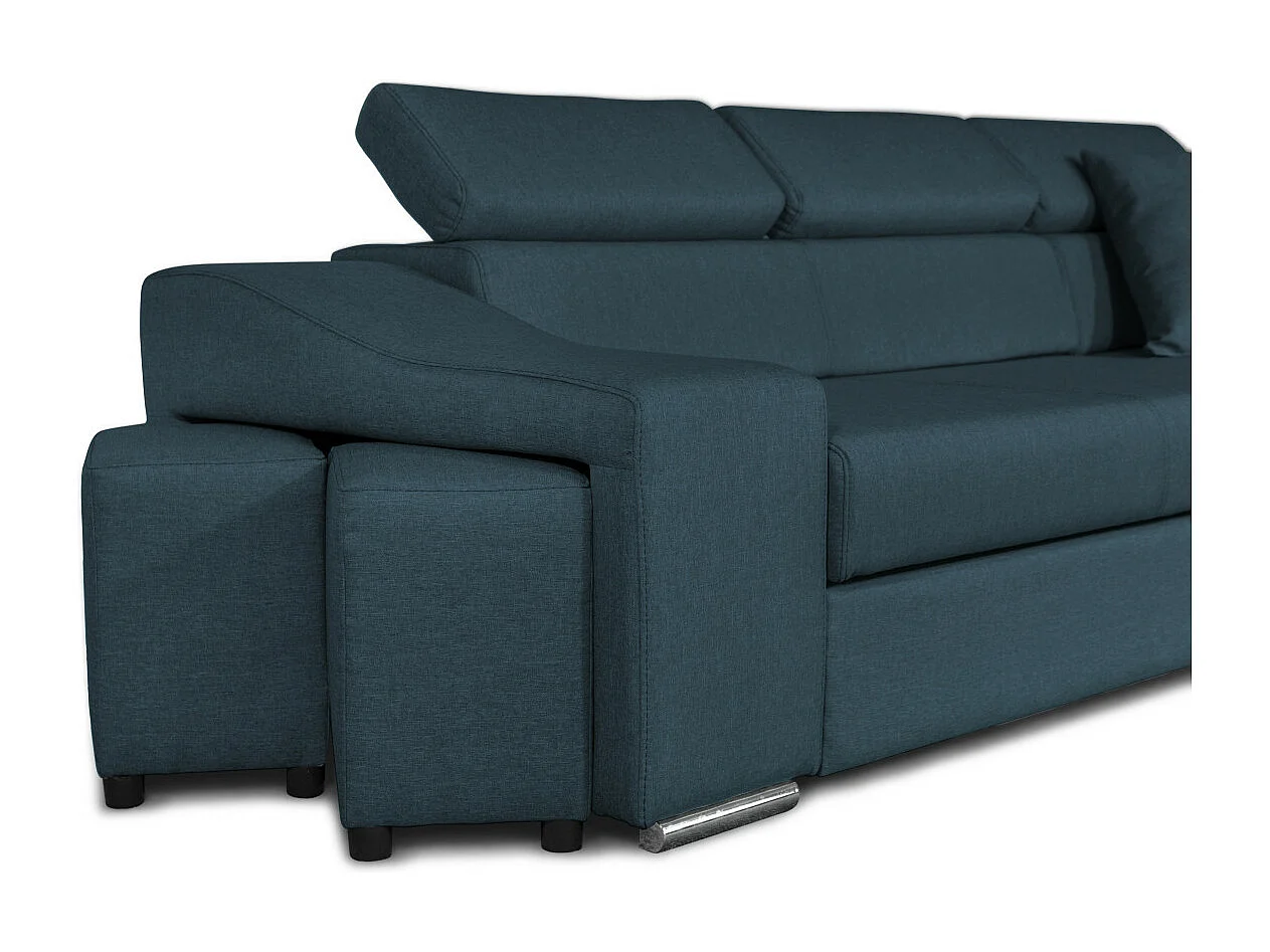 Canapé d'angle Elona convertible en tissu bleu pétrole avec poufs de rangement à droite - L264 x P162 x H75cm - Loungitude